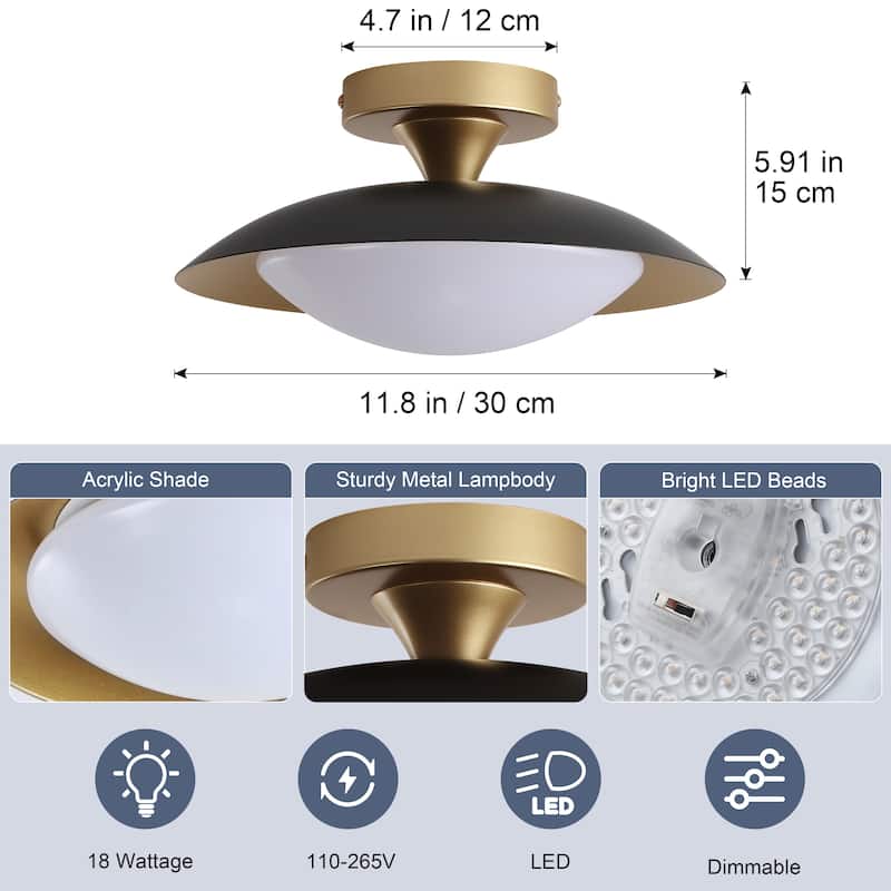 11.8-in W LED Compatible Mid-Century Modern Semi Flush Mount Ceiling Light