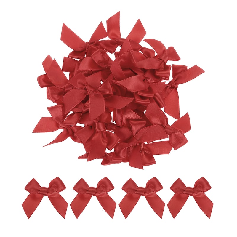 30Pcs Mini Ribbon Bow 1.5" Mini Fabric Satin Ribbon Flower Bows