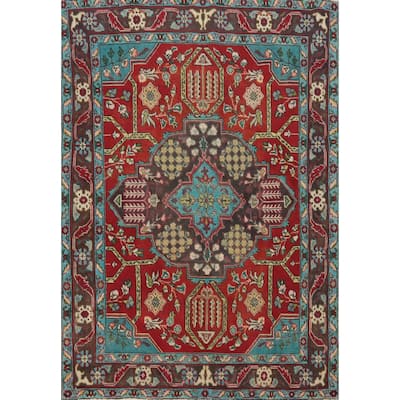 Hand Knotted Oriental 100% Wool Carpet Traditional Floral Red Tabriz Area Rug - 5' 11'' X 4' 6''