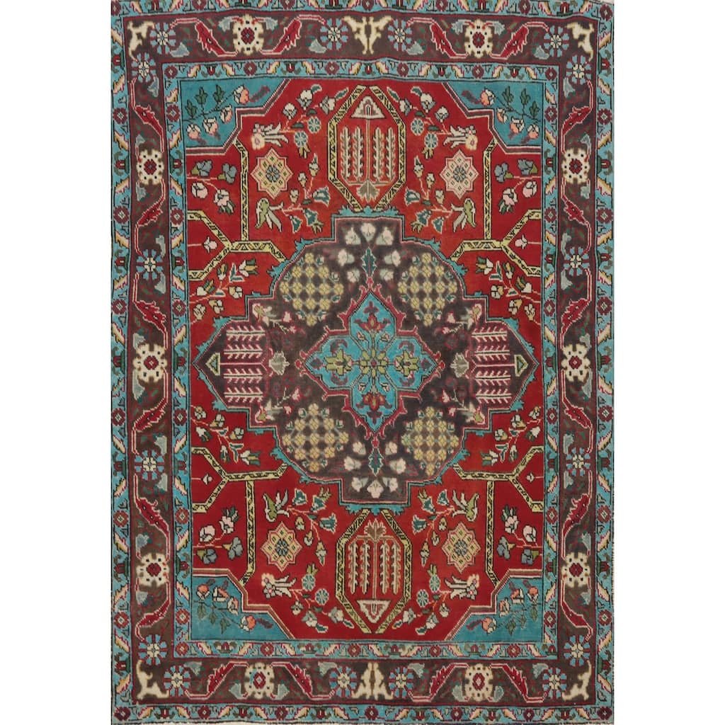 Hand Knotted Oriental 100% Wool Carpet Traditional Floral Red Tabriz Area Rug - 5' 11'' X 4' 6''