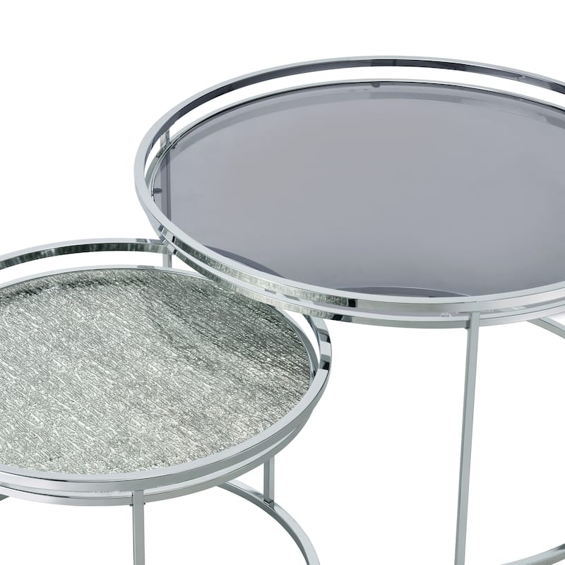 Ensigne Glam Chrome Glass Top 2-Piece Nesting Tables Set by Furniture of America