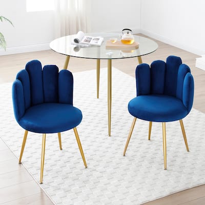 Modern Velvet Dining Chairs Set of 2,Upholstered Woven Dining Chair with Golden Metal Legs,for Dining Room