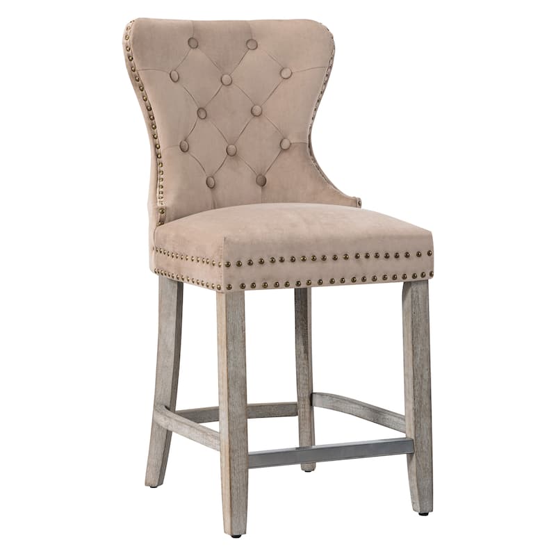 Carter 24" Wingback Tufted Nailhead Counter Stool with Antique Grey Legs