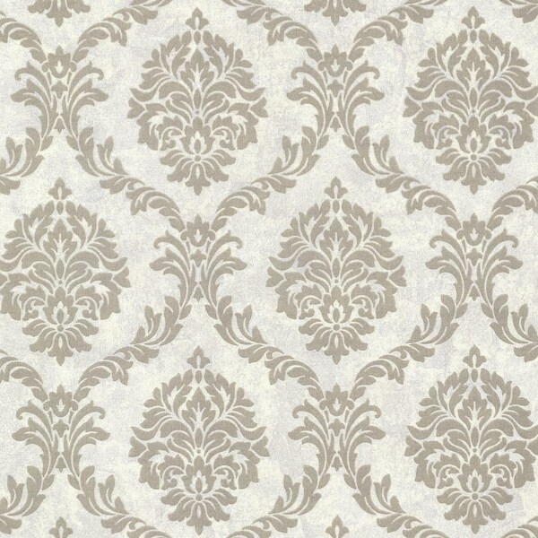 Brewster 495-69062 Tennyson Pewter Shimmer Damask Wallpaper - N/A