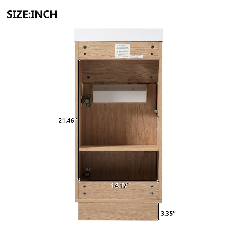 Roomfitters 15.75" Bathroom Vanity with Resin Sink, Adjustable Shelf, Push-to-Open Reversible Door, Wood