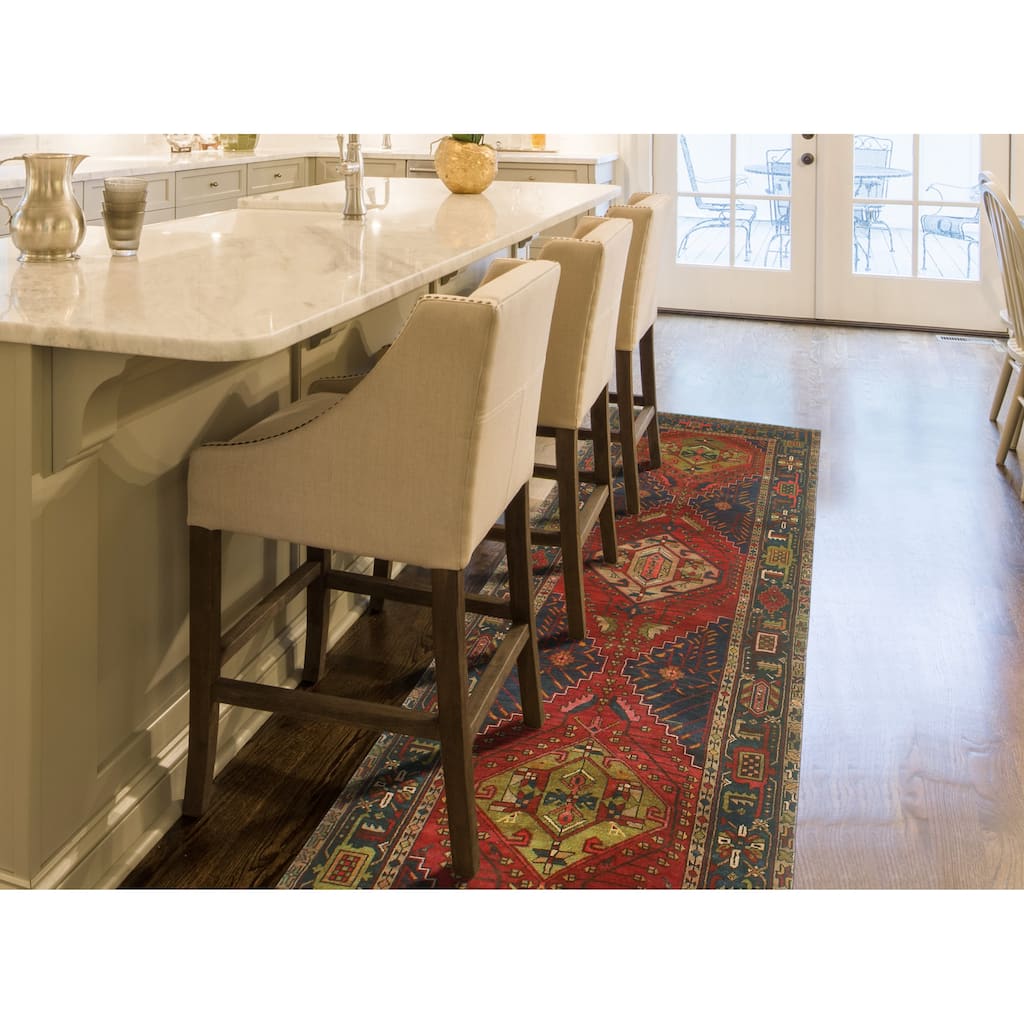 Fine Vintage Distressed Sherwood Red/Navy Runner - 3'7" x 11'9"