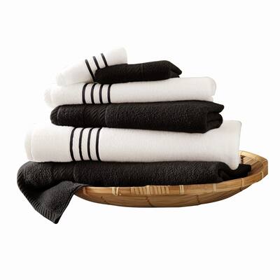 Dana 6 Piece Soft Egyptian Cotton Towel Set, Stripes, Black, White