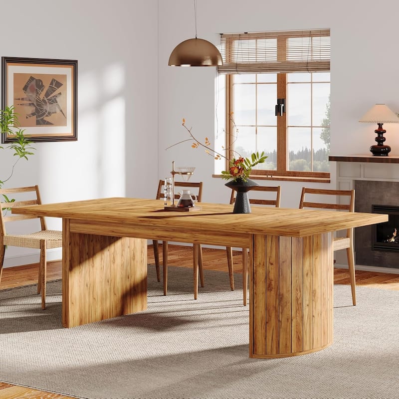 78.7 Inches Brown Wood Dining Table Kitchen Table for 8 People - Light Brown