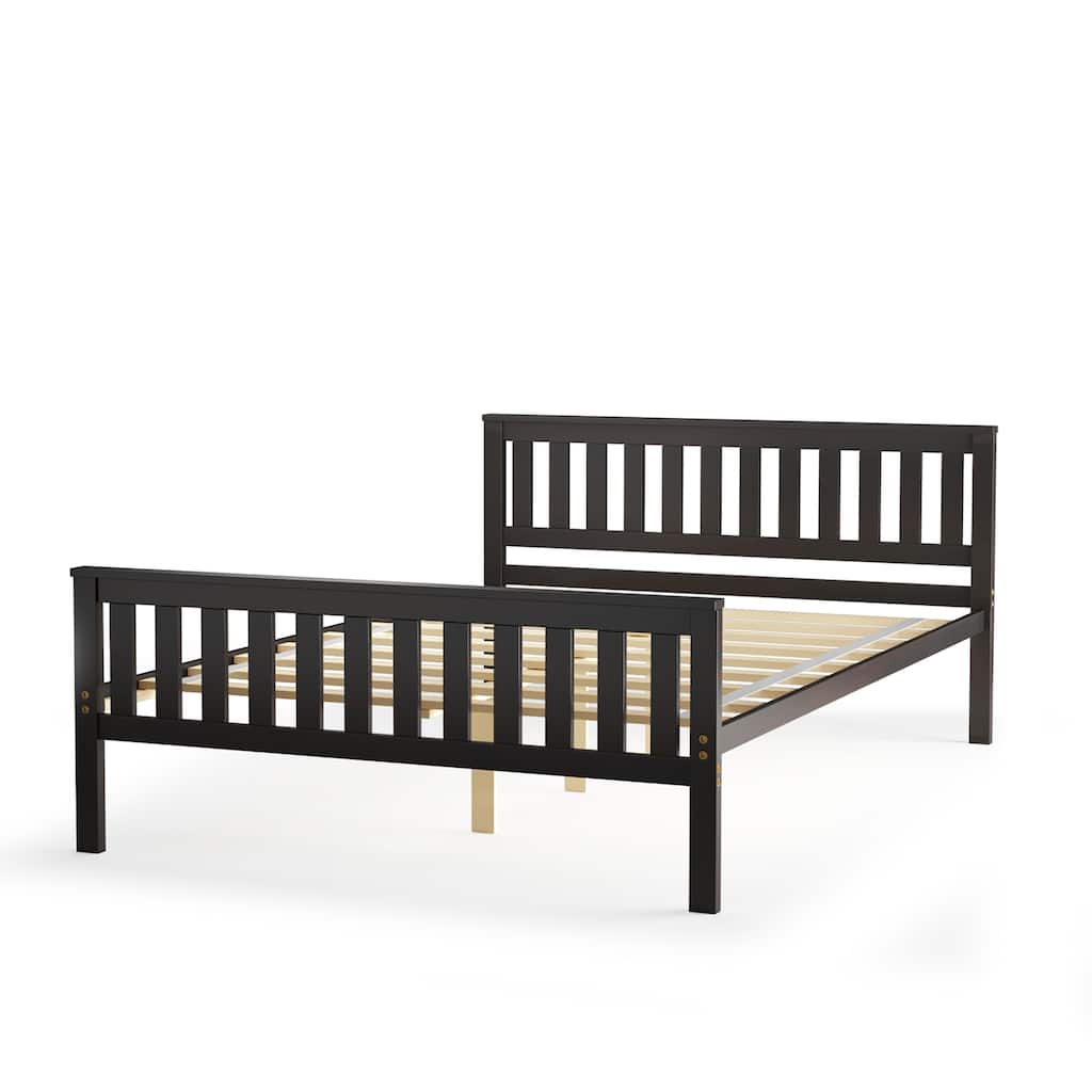 Costway Full Wood Platform Bed with Headboard and Footboard Mattress