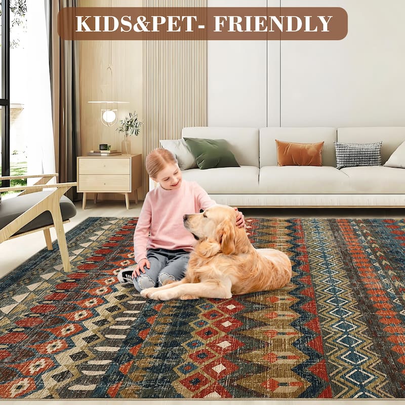 Garvee Boho Geo Low Pile Foldable Area Rug