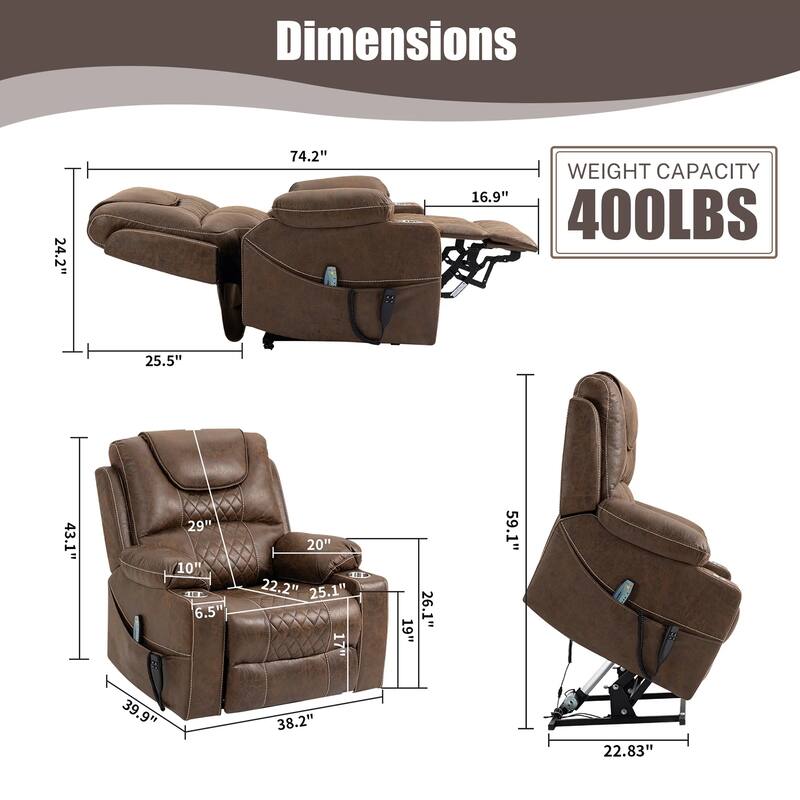 Upgraded Flagship Dual Motor Independent Control Oversized 180° Lay Flat Power Lift Recliner Chair