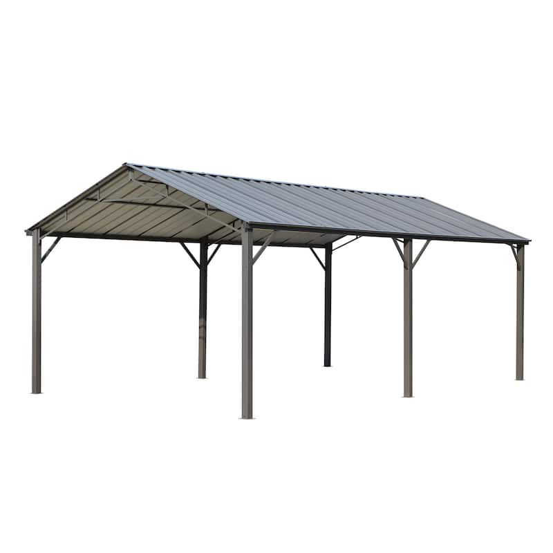 EROMMY Outdoor Carport with Galvanized Steel Roof, Heavy-Duty All-Weather Shelter for Cars, Boats and Equipment