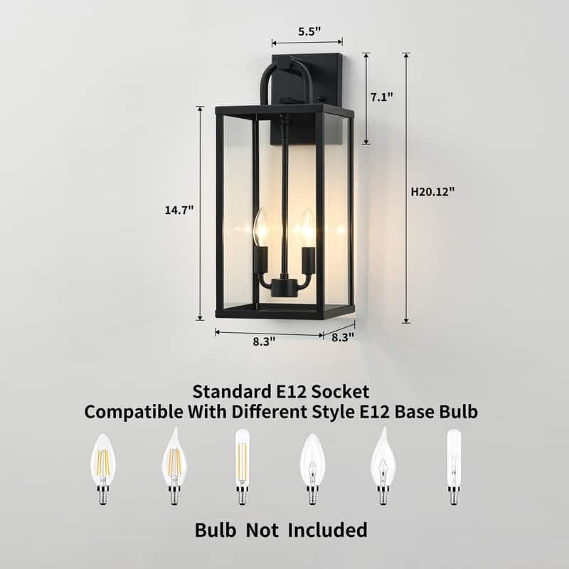 KAWOTI 2-Light Outdoor Lantern Wall Light - W8.25" x H20" x D9.5"