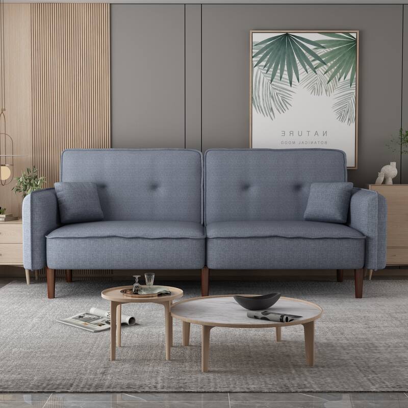 Futon Sofa Bed, Fabric, Solid Wood Leg, Adjustable Backrest - Grey