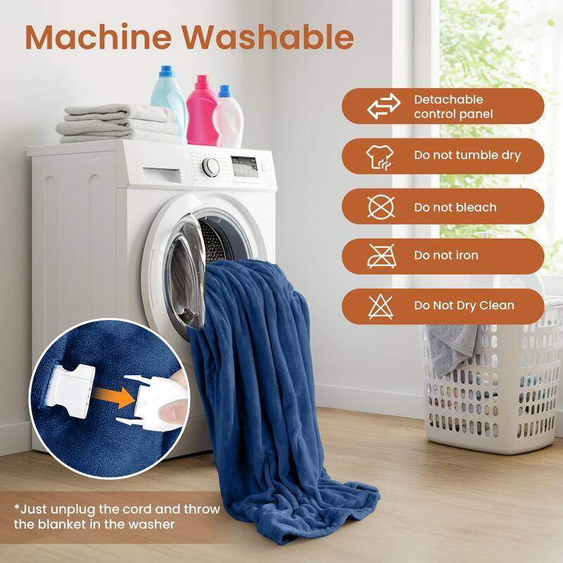 Reversible Flannel Electric Blanket, Heated Throw, Temperature and Timing Functions of a Controller