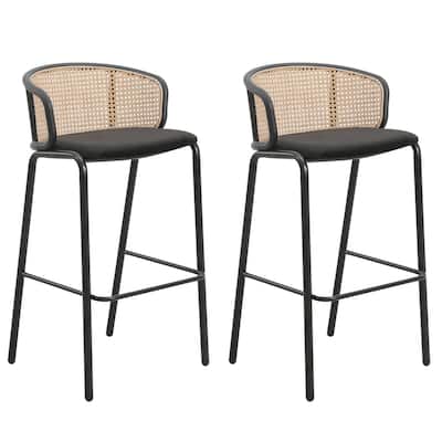 LeisureMod Ervilla Bar Stool with Black Powder Coated Steel Frame Set of 2 - 37"