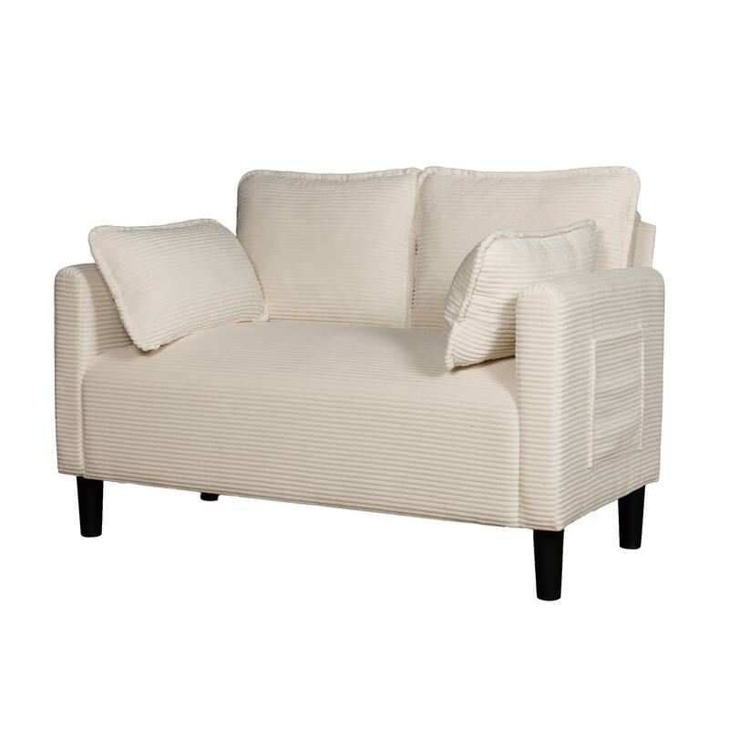 Beige 2-Seater Sofa with Side Pocket, Minimalist Living Room Loveseat Two-Seat Sofa Couch with Wood Frame