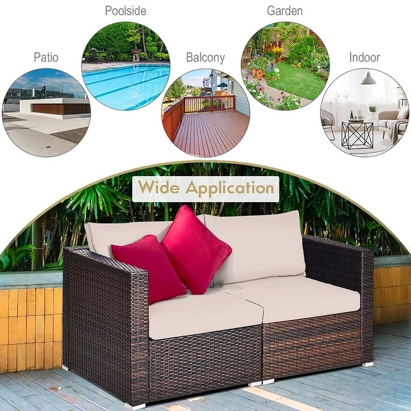 Costway 2PCS Patio Rattan Corner Sofa Sectional Furniture Cushion