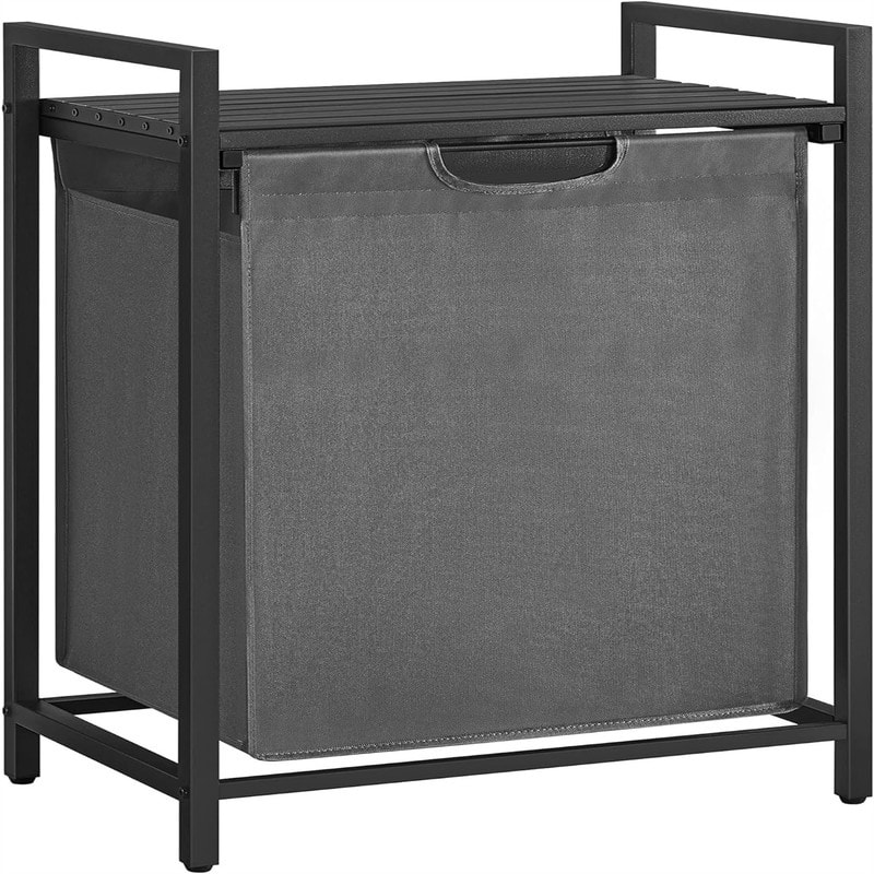 Laundry Basket - 19.7"L x 13"W x 28.4"H - Black + Gray