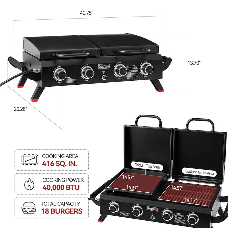 Royal Gourmet GD4002TP Portable Tabletop Grill & Griddle Combo, Black