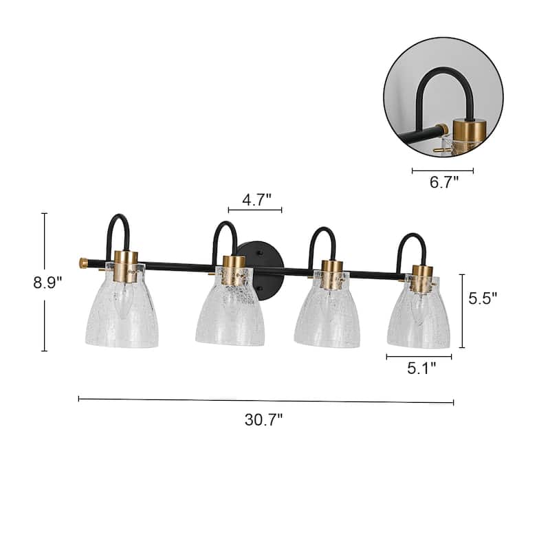 3/4 Light Bathroom Vanity Light Wall Sconce with Hammered Glass Shade