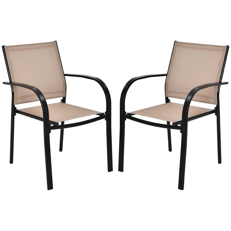 Set of 2 Outdoor Patio Chairs Stackable Bistro Chairs with Armrests