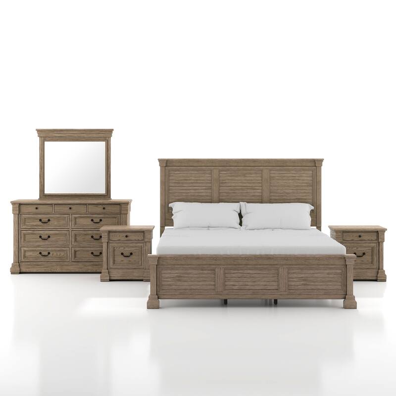 Furniture of America Wacine 5-Piece Weathered Grey Solid Wood Panel Bedroom Set