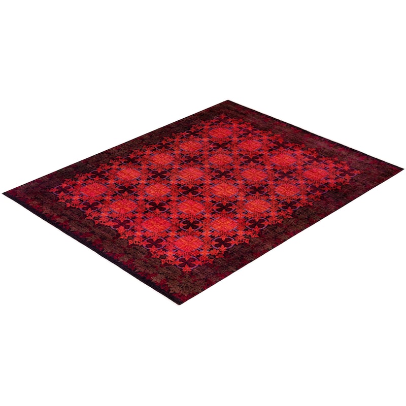 Overton Hand Knotted Wool Vintage Inspired Modern Contemporary Overdyed Orange Area Rug - 8' 3" x 10' 3"
