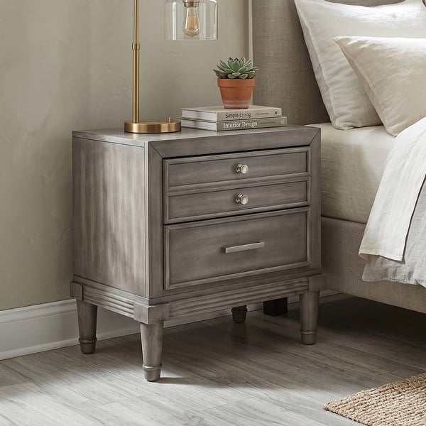 slide 2 of 12, Furniture of America Hax Transitional Grey 2-Drawer Solid Wood Nightstand Grey
