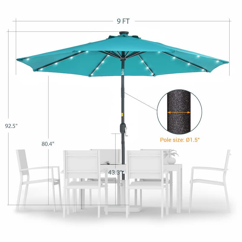 LIVOOSUN 9Ft Patio LED Market Umbrella Outdoor Table Steel Umbrella