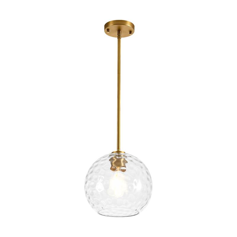 9.8" W 1-Light Modern Contemporary Gold/Black Metal Mini Hanging Pendant Lights with Clear Textured Glass Globe Shade