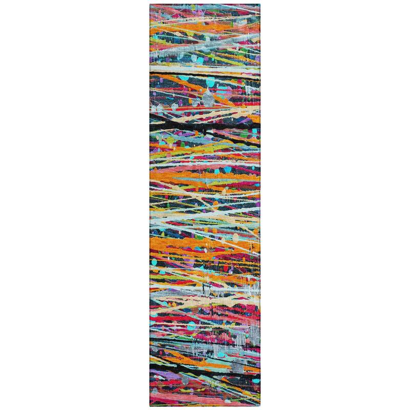 Machine Washable Indoor/Outdoor Abstract Stripes Chantille Rug