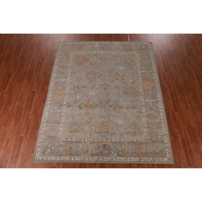 Hand Knotted Oriental 100% Wool Carpet Transitional All-Over Greys & Charcoal Oushak Area Rug - 9' 9'' X 7' 10''