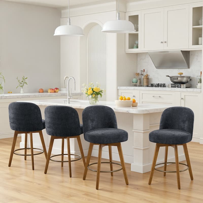 Fabric Upholstered Counter Height Swivel Bar Stools - 37.8"H x 19.7"W x 23.2"D