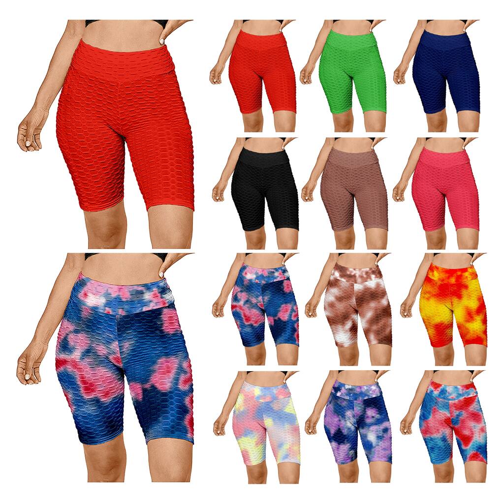 Womens High Waisted Yoga Biker Shorts MultiPack Tummy Control Moisture Wicking