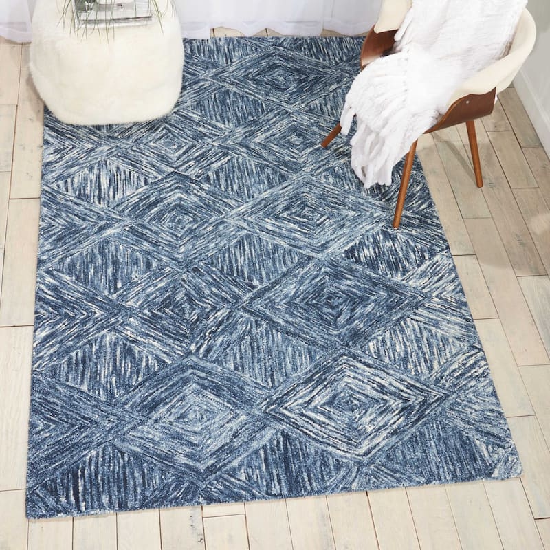 Nourison Linked Geometric Diamond Area Rug. - 3'9" x 5'9" - Denim - Runner/Rectangle