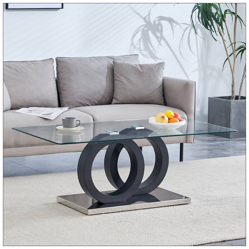 Modern Style Glass Top MDF Coffee Table with Black Base