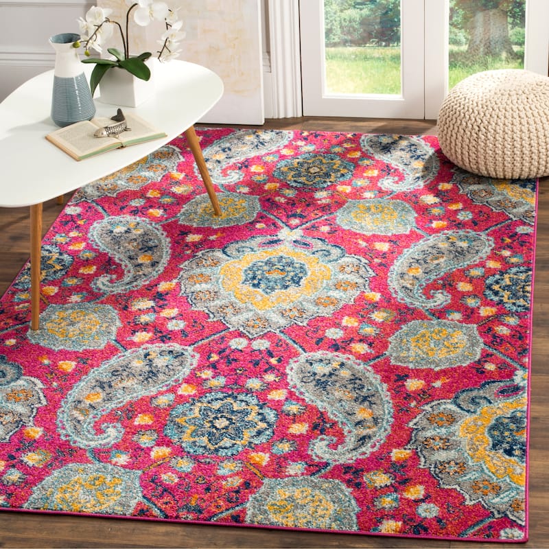 SAFAVIEH Madison Belle Boho Glam Paisley Pattern Area Rug - 6'7" x 9'2" - Fuchsia/Gold