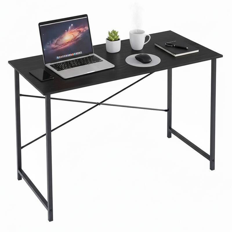 Computer Desk, 40-63 Inch Home Office Desk, Gaming Writing Work from Home Study Desk, Large Legroom, Sturdy Metal Frame - 40 inch - Black