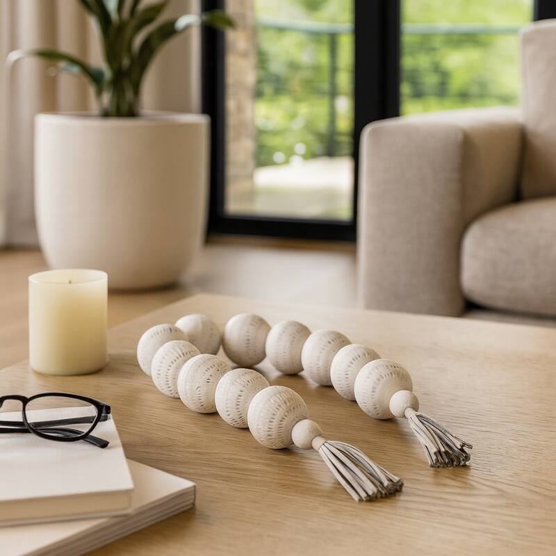 Decorative Beaded Garland with Leather Tassel Ends - 53.0"