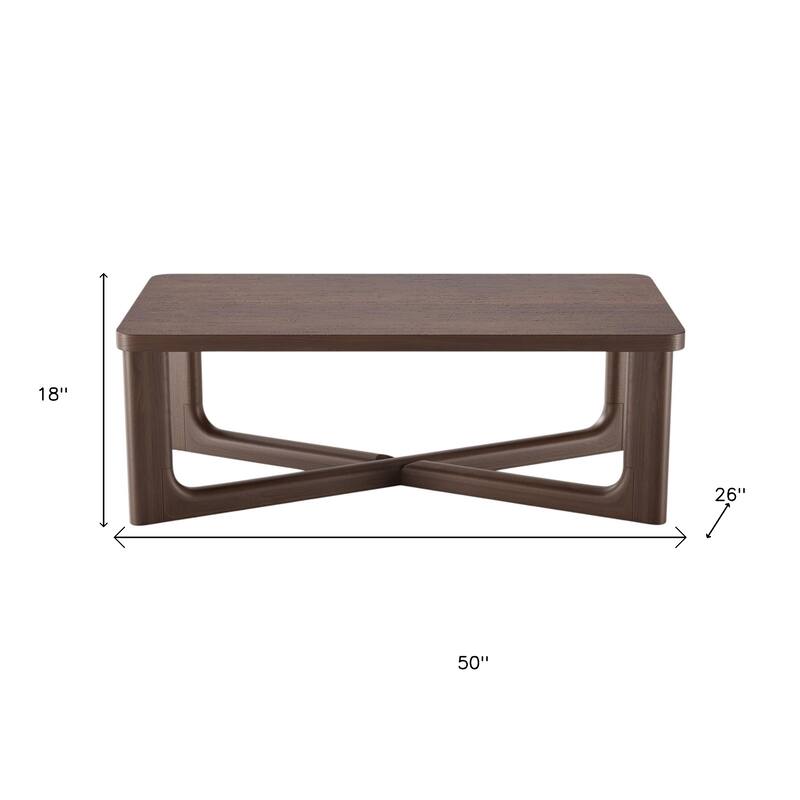 HomeRoots 50" Walnut Solid Wood Cross Legs Coffee Table - 50' X '18' X '26