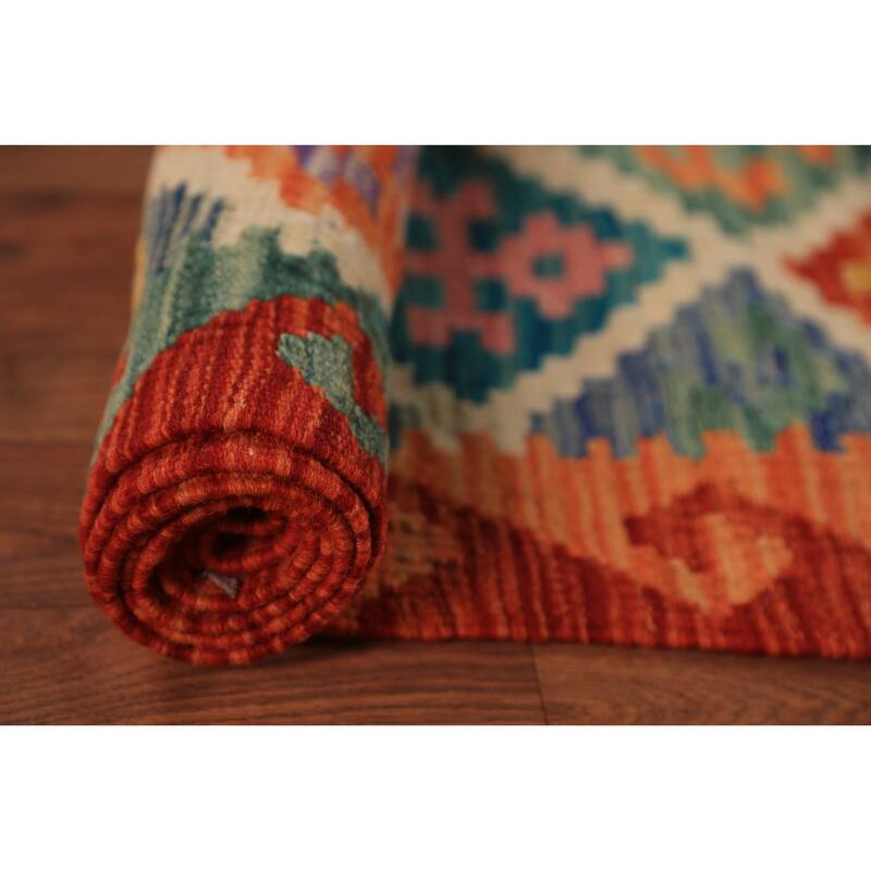 Reversible Kilim Oriental Area Rug Flatweave Wool Carpet - 7'11" x 9'8"