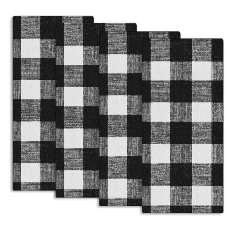 Fabstyles Country Check Cotton Kitchen Towel Set of 4 - 18x28 - Black