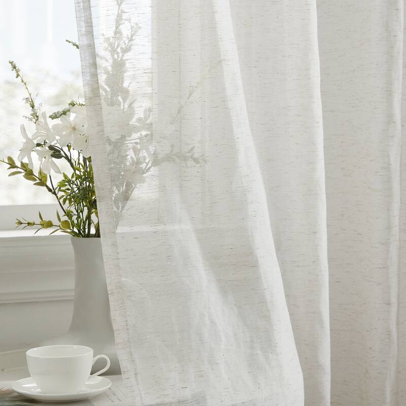 HLC.me Sierra Burlap Flax Linen Semi Sheer Light Filtering Transparent Window Grommet Thick Curtains Panels - Set of 2 - 54 W x 84 L per panel - Set of 2 - White