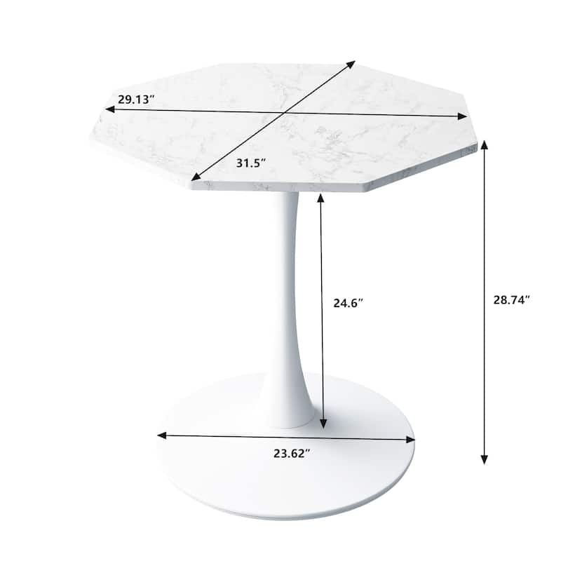 31.50"Modern Octagonal Coffee Table with Printed Marble Table Top,Metal Base, for Dining Room, Kitchen, Living Room