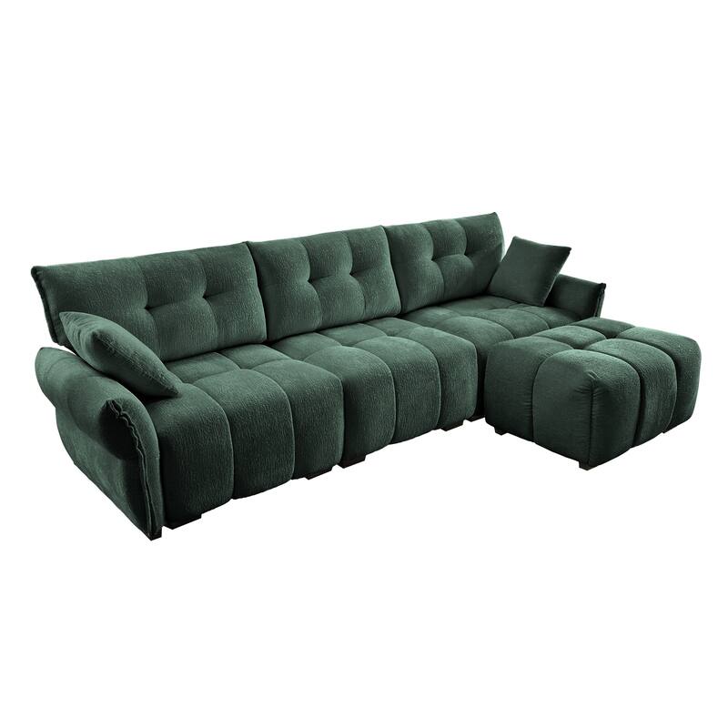 110.2" Chenille 3-Seater Sofa Set with Ottoman and Pillows, Solid Wood Frame and High-Resilience Cushions
