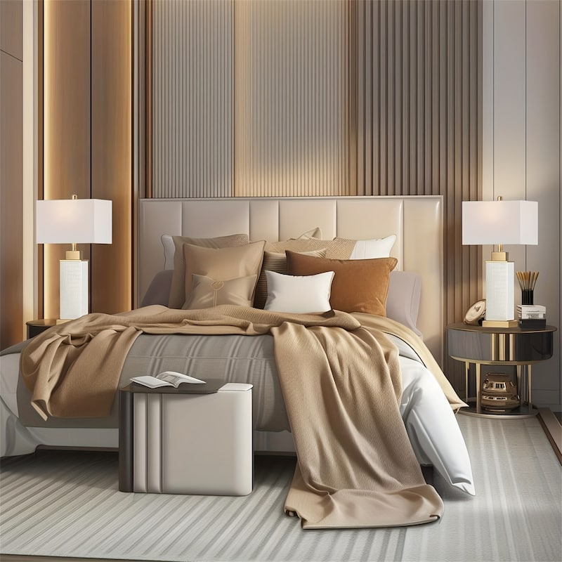 Touch Control Table Lamps Faux Leather Snakeskin Bedside Lamp with USB C+A Ports (Set of 2)