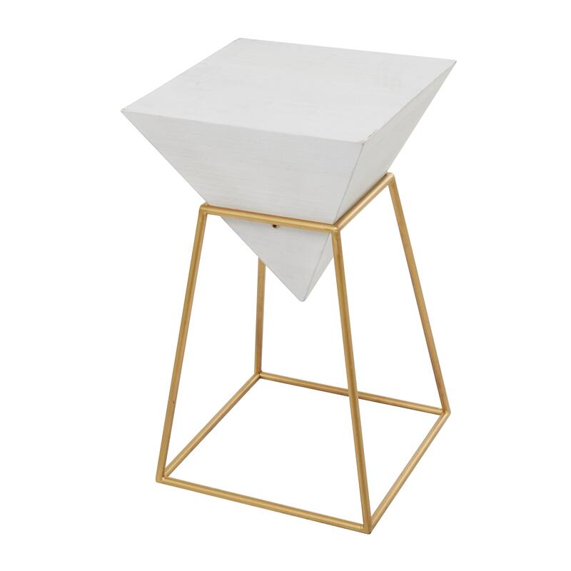 Minimalist Wood Inverted Pyramid Geometric Accent Table with Metal Stand - White or Black