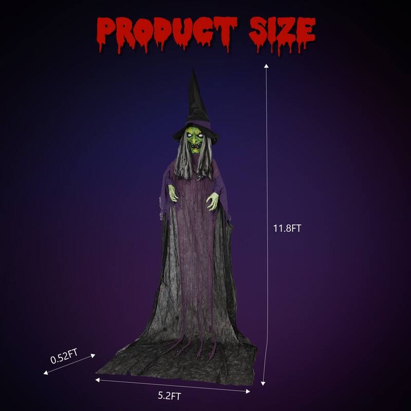 11.8FT Hanging Witch With Sound Activation Function Animated Halloween Decorations