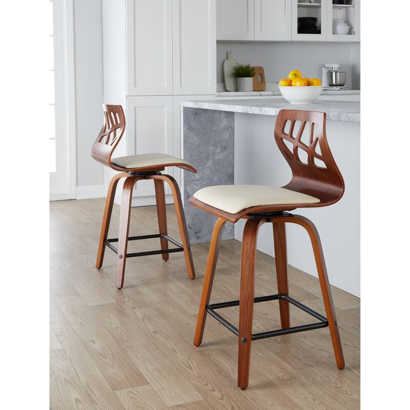 Carson Carrington Sala 24" Fixed-Height Counter Stool with Bent Wood Legs & Square Footrest (Set of 2)